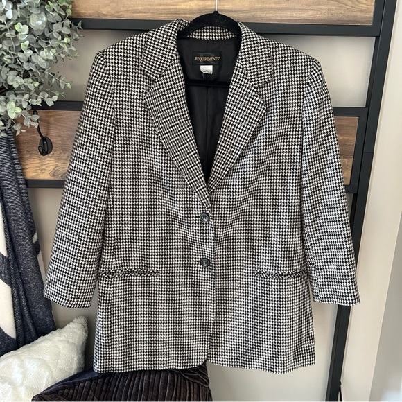 REQUIREMENTS Oversized Blazer Black & White Houndstooth Print Academia Sz 10 - Picture 1 of 7